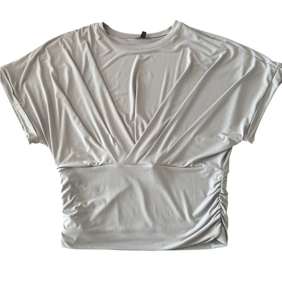 Express Gray Ruched Cuffed Sleeve Tee - Picture 1 of 4